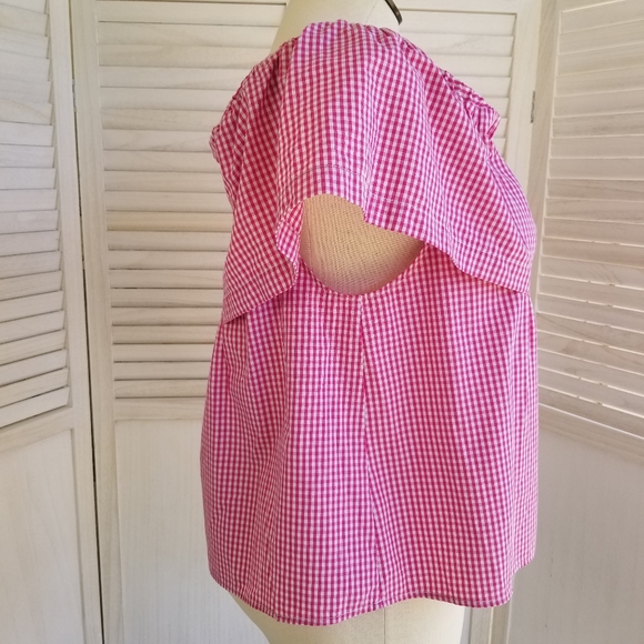 Top shop Pink Gingham Crop Top NWT On/Off Shoulder - Picture 2 of 9